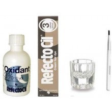 RefectoCil COLOR KIT - Natural Brown Hair Cream Dye + Liquid Oxidant 3% 1.7oz Mélange Brush Dish + Mélange