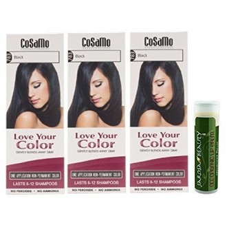Cosamo -Love Your Color- Ammonia & Peroxide Free Hair Color 783 Black (Pack of 3) with One Jarosa Beauty Bee Organic