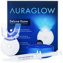 AuraGlow Teeth Whitening Kit, LED Light, 35% Carbamide Peroxide, (2) 5ml Gel Syringes, Tray and Case