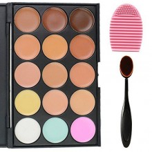 EVERMARKET 15 Colors Professional Concealer Camouflage Makeup Palette Contour Face Contouring Kit + 1 PC Premium Oval Make