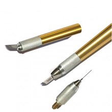 Pinkiou Pen Microblading con agujas de maquillaje permanente máquina de la pluma de la ceja del tatuaje Manual (oro)