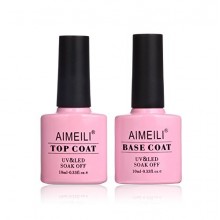 AIMEILI Soak Off UV LED Gel Nail Polish - Base and No Wipe Top Coat Kit Set 10ml