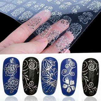 108pcs de plata de la flor 3D para las uñas Pegatinas Adhesivos estampa las herramientas de la decoración de DIY
