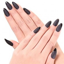 Ejiubas 24 Pcs couleur noire mat avec finition brillante pleine couverture Talone Moyen Conseils faux ongles