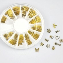 350buy 12*10pcs Nail Art Gold Metal Slice Stickers Design Decoration Wheel for Nail Art