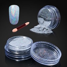Elite99 Holographic Nail Chrome Powder,Shinning Mirror Effect Nail Polish Glitter Powder,1g Silver Chrome Powder+Sponge