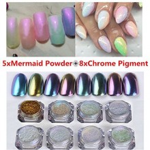 NICOLE DIARY 13Boxes/Set Mermaid Nail Powders Shinning Mirror Powder Shimmer Glitter Powder Laser Chrome Pigment Nail Tips