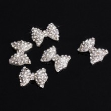 5Pcs 3D Silver Alloy Rhinestones Bow Tie Nail Art Slices Glitters from Y2B