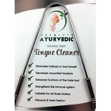 Absoluta AyurvedicTM 100% grado quirúrgico SS limpiador lingual raspador Con SS manejador usado y recomendado por profesionales.