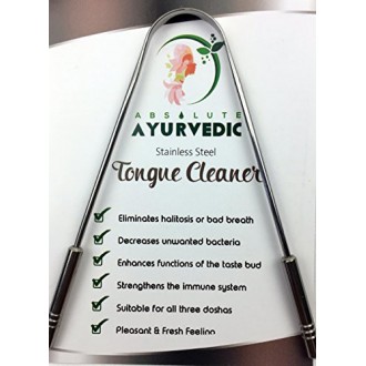 Absolute AyurvedicTM 100% Surgical Grade S.S. Tongue Cleaner Scraper With S.S. Handle Used And Recommended By Professional.