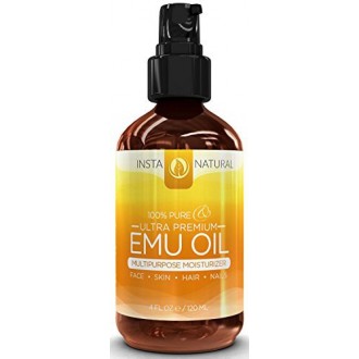 InstaNatural Emu Oil - Pure Moisturizer for Strengthened Hair, Stretch Marks, Scars, Joint & Muscle Pain - All in One for