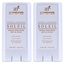 Naturals Arte SPF 50 Stick protector Solar 0,7 oz - Pack de 2 - Resistente al Agua 80 Minutos - Con la mejor Naturales y Orgánic