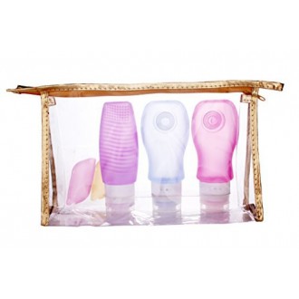 Pack de 3 Voyage Recharge Bouteille avec pack brosse de nettoyage de 3 avec 3 Couvre-brosse à dents (Violet + bleu + rose)