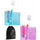 JAVOedge 2 Pack Bundle of Blue and Pink Easy Clip Compact Travel Toothbrush and Toothpaste Holder plus Bonus Storage Bag