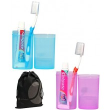 JAVOedge 2 Pack Bundle of Blue and Pink Easy Clip Compact Travel Toothbrush and Toothpaste Holder plus Bonus Storage Bag