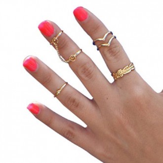 Anillo de uñas Mokingtop®Bling oro de las mujeres del corazón de junta articulada conjunto de seis anillos