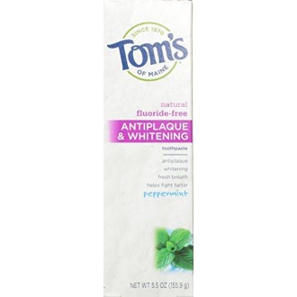 Tom du Maine Antiplaque et Whitening Toothpaste Fluoride-Free, menthe poivrée, 5.5 Ounce, paquet de 2