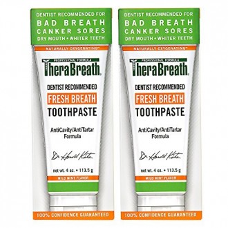 TheraBreath Dentist Recommended Fresh Breath Dry Mouth Toothpaste, Mild Mint, 4 Ounce (Pack of 2)