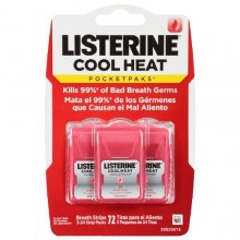 Bolsillo de Listerine tiras para el cuidado bucal, frío calor 72 ea (Pack de 2)