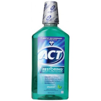 ACT Restoring Anti Cavity Fluoride Mouthwash Spearmint, 33.8 Ounce Bottles (Pack of 3)