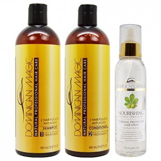 Dominican Magic Hair folliculo Anti-Aging Shampoo &amp; Conditioner 16 oz et protecteur thermique spray 6 oz "Set"